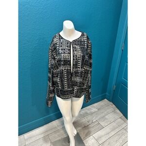 BOB MACKIE WEARABLE ART‎ BLACK SEQUIN EMBELLISHED LONG SLEEVE JACKET 14 NWT